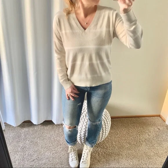 | loft • bridgette neutral stripe sweater • small | - Picture 6 of 7